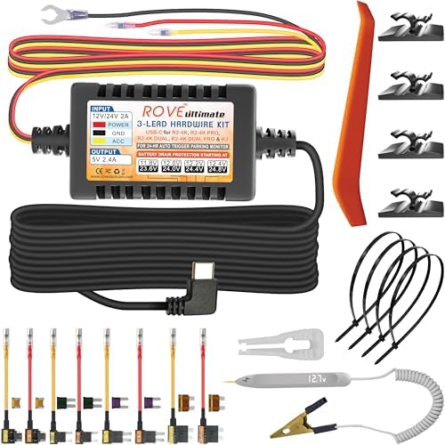 ROVE Ultimate Dash Cam Hardwire Kit, USB-C Port, 24Hr Parking Monitoring