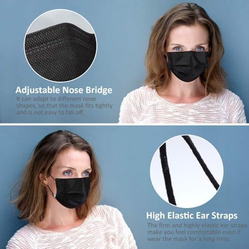 LEMENT 100 Pcs Disposable Face Masks,3 Ply Face Masks Black Disposable Mask
