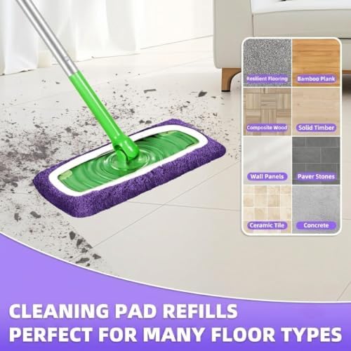 Microfiber Mop Pads - 4 Pack Reusable Washable Refills for Wet & Dry Floor Cleaning - Fits Most Standard Mops - Purple Household Cleaning Pads
