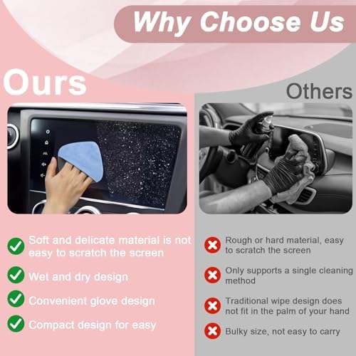 BFXM Car Screen Cleaner, 4.1''×4.1'' Pink Microfiber Dashboard Wipes