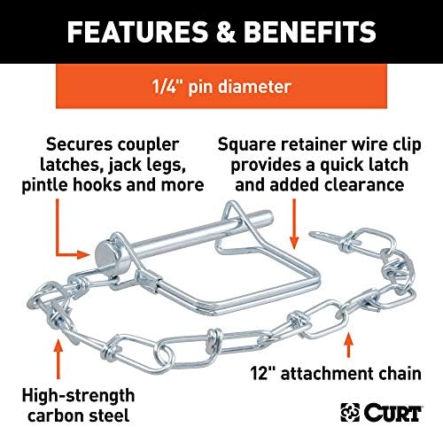 CURT 25012 Trailer Coupler Pin with 12-Inch Chain, 1/4-Inch Diameter x 2-3/4-Inch Long