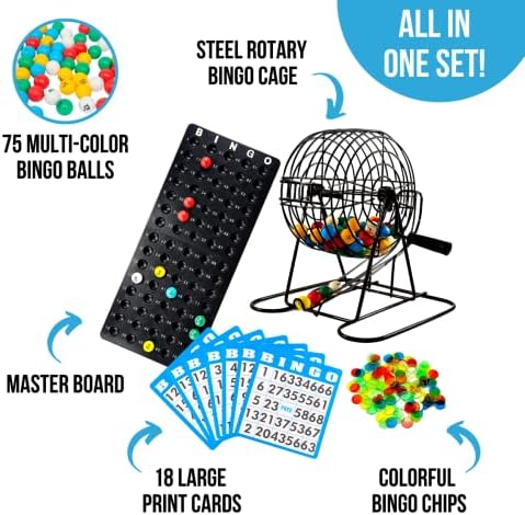 Regal Games Deluxe Bingo Game Set with Cage, Board, Balls, 18 Cards, and Chips