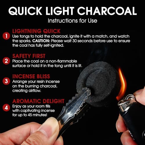 Sunlight® Charcoal Tablets for Incense– Quick Light Charcoal Tablets – Charcoal Disk Lights – 33 mm Resin Burner Rolls – – Charcoal Burner - Instant Fire Coal Tablet (100 Count (Pack of 1))
