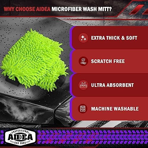 AIDEA Car Wash Mitt Microfiber-2PK, Car Wash Brush, Green, 7.12''X10.14''