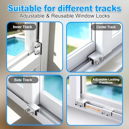 Sliding Window Locks 4 Sets，Adjustable Aluminum Stopper for Window Security
