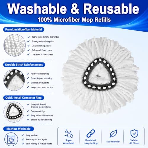12 Pack Spin Mop Replacement Heads,100% Microfiber Mop Head,Deep Cleaning