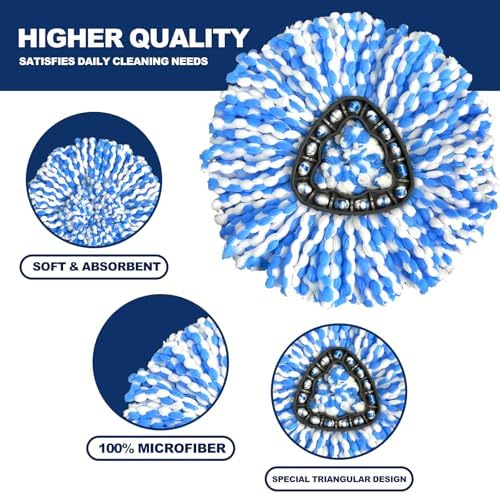 3 Pack Spin Mop Replacement Head Compatible with RinseClean 2-Tank System
