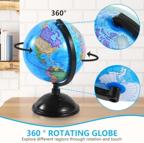 KISEER 8 Inch World Globe with Stand Rotating Earth Spinning Globe for Kids Geography Classroom Education or Decorations (Blue)
