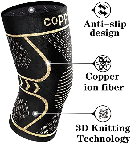 Copper Compression Knee Brace for Knee Pain Women & Men (2 Pack, Medium)