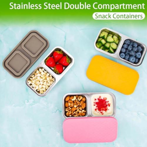 SUMERX 3 Pack Stainless Steel Snack Containers - 2 Compartment