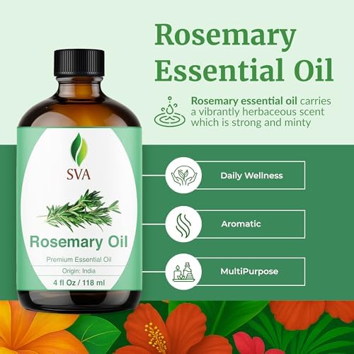 SVA Rosemary Essential Oil, Glass Bottle with Dropper, 4 Fl Oz (118 ml)