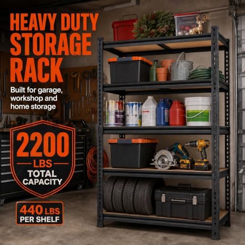 36" Garage Shelving 2200 LBS, Extra Deep 16" 5-Tier Storage Rack
