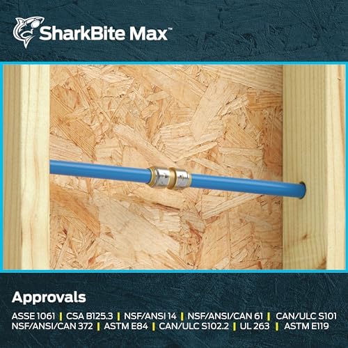 SharkBite Max 1/2 Inch Coupling, Push to Connect Brass Plumbing Fitting, PEX Pipe, Copper, CPVC, PE-RT, HDPE, UR008A