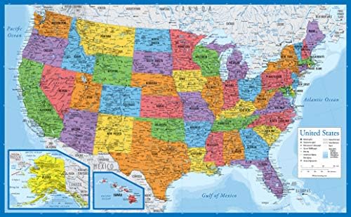 2 Pack - Laminated World Map Poster & USA Map Set - Equal Earth world map design shows continents at true relative size - US Map 18” x 29”