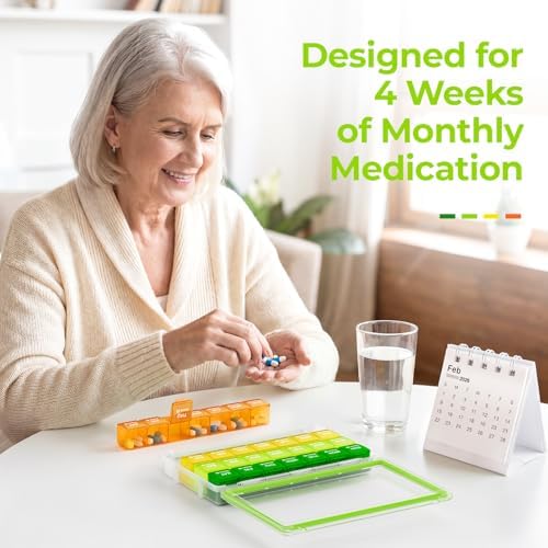 AUVON Moisture-Proof Monthly Pill Organizer, 28-Day Compartments