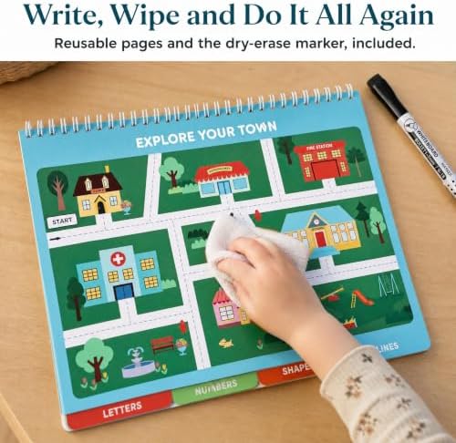 Fun Preschool Workbooks for Kids Age 3-5 - Reusable Dry Erase Tracing Books