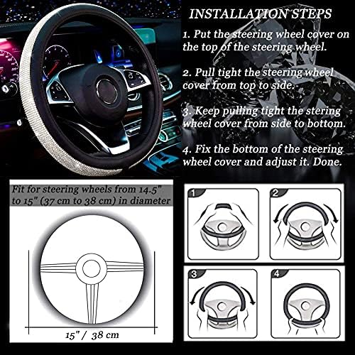 New Diamond Leather Steering Wheel Cover with Bling Crystal Rhinestones