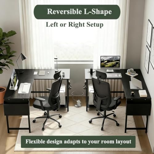 L Shaped Desk, 50 Inch Reversible Computer Desk with CPU Stand
