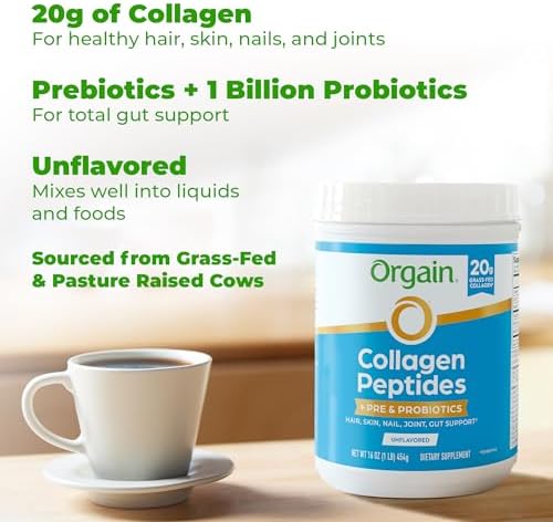 Orgain 20g Collagen Peptides + Prebiotic & Probiotics Powder, 1lb