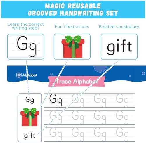 Magic Grooved Writing Practice, 8 Reusable Handwriting Books for Kids 3-8