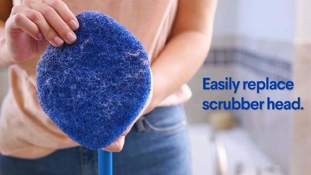 Clorox Extendable Tub & Tile Scrubber with Polyurethane Head – Heavy Duty Bathroom Cleaning Brush with Bonus Refill, Pivoting Head, Replaceable Pad, Works with Clorox Wipes