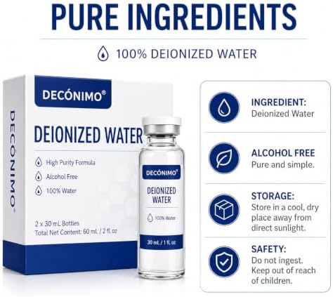 Deionized Water, 2 Pack 30 mL Glass Vials, 100% Pure Alcohol-Free