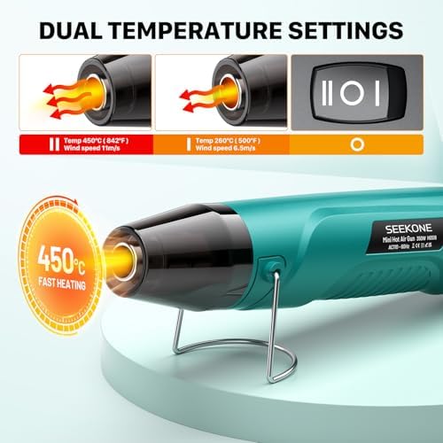 SEEKONE 350W Mini Heat Gun Dual-Temp 500℉ & 842℉ for crafts