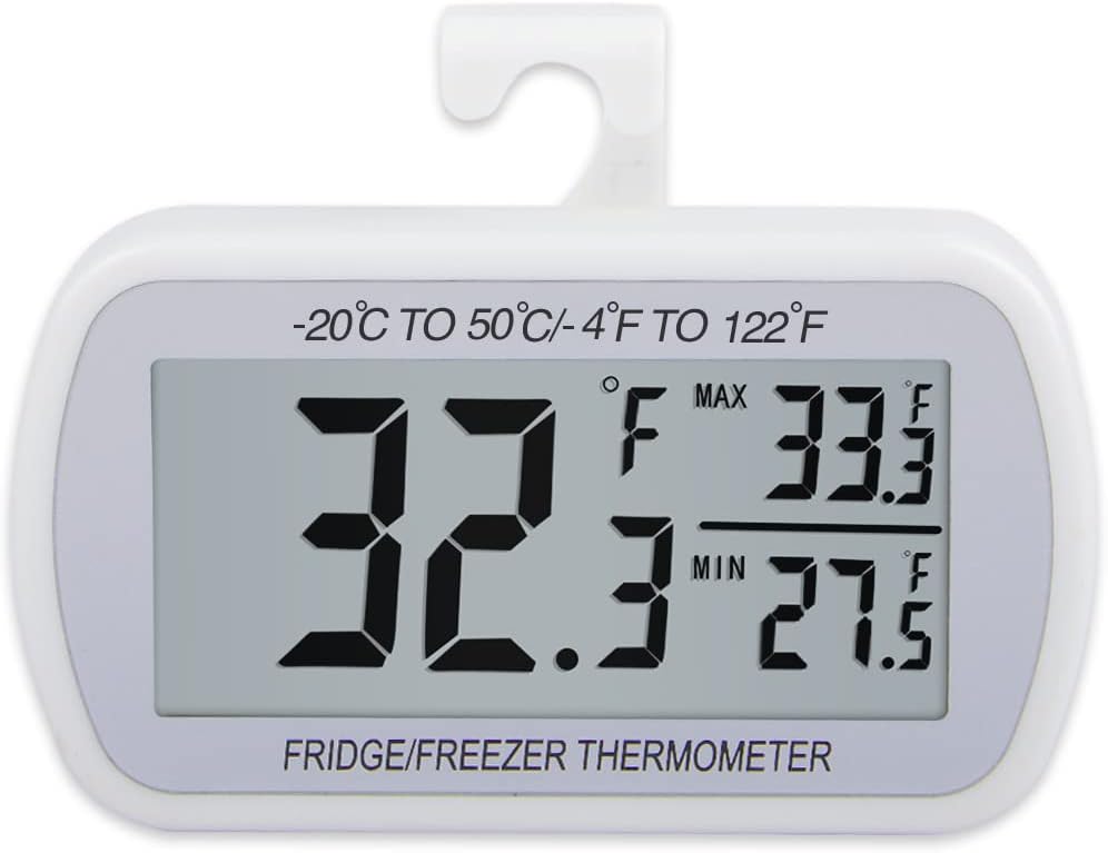 AEVETE 2 Pack Waterproof Digital Refrigerator Freezer Thermometer Large LCD