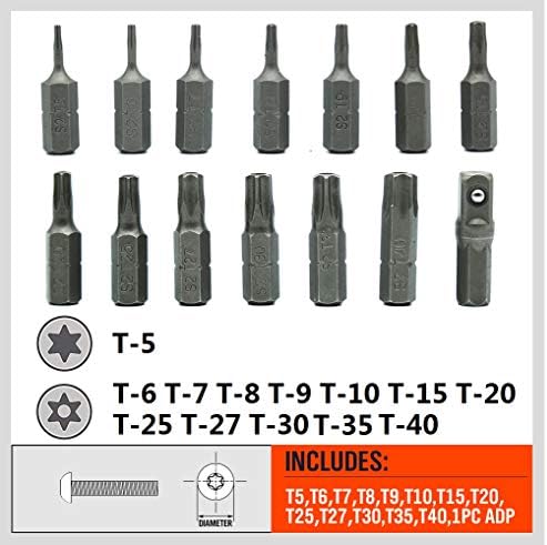 HORUSDY 14-Piece Tamper Resistant Star Bits, S2 Alloy Steel, T5 - T40 Security Torx Bit Set