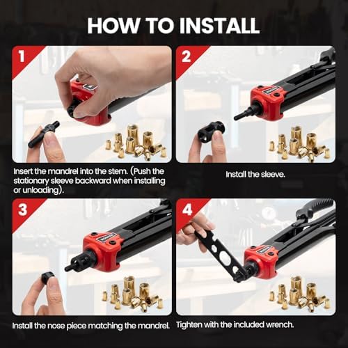 Rivet Nut Tool Kit, 16" Rivnut Tool with 12 Mandrels & 230pcs Rivet Nuts
