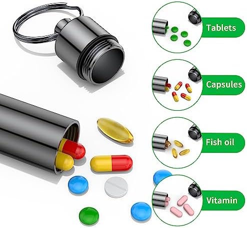 Small Pill Box,(2 Pack) Keychain Pill Holder Portable Mini Travel Pill Container Metal Case Bottle with Keyring