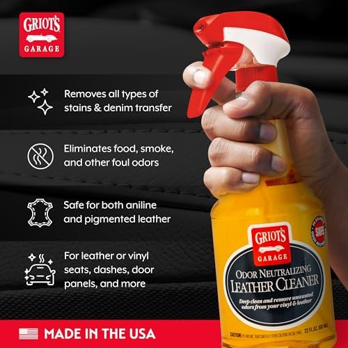 Griot's Garage Odor Neutralizing Leather Cleaner for Car Seats, Dashboard, Door Panels, Eliminates Unwanted Smells, 10971, 22oz