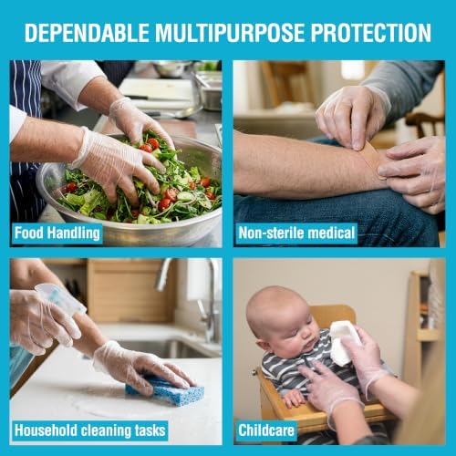 AMMEX Vinyl Gloves Disposable 4 mil Clear Plastic Exam Grade and Food Safe