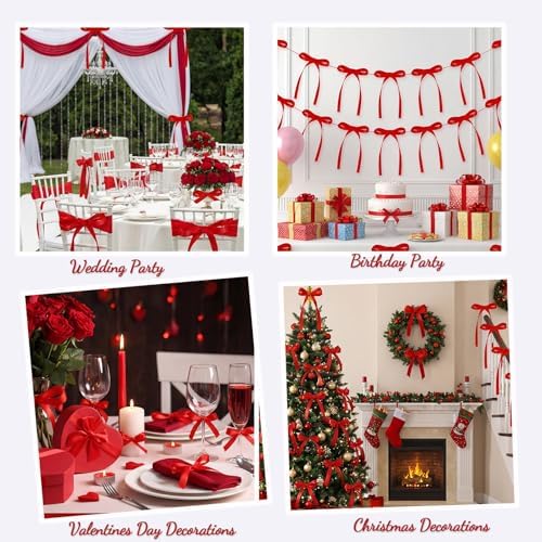 30 Pack Red Ribbon Bows for Cake Bow Cake Toppers