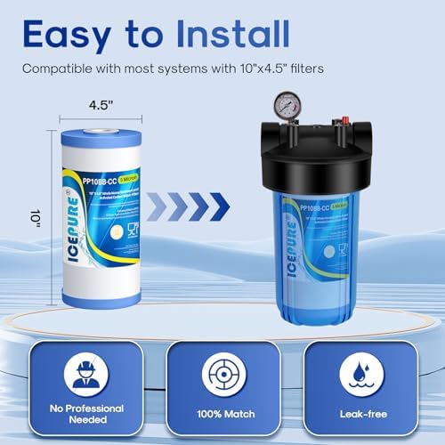 ICEPURE 5 Micron 10" x 4.5" Whole House Sediment and Carbon Filter 2 Pack