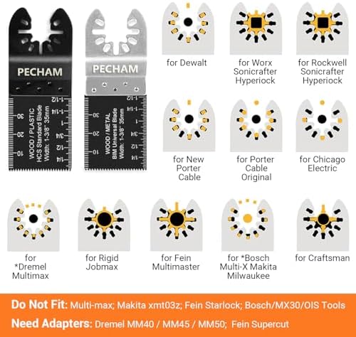 PECHAM 24PCS Universal Wood Metal Oscillating Multitool Quick Release Saw Blades Fit Porter Cable Black & Decker Rockwell Ridgid Ryobi Milwaukee Chicago Craftsman
