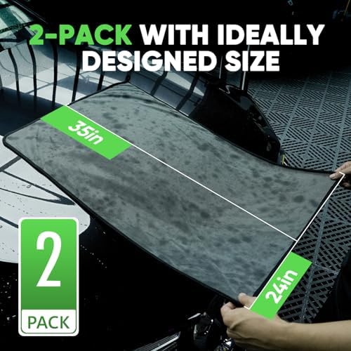 KKV 2-Pack Microfiber Towels (35"x 24") Extra Large Ultra Absorbent Drying Towel for Cars and Trucks, Without Streaks, Scratches, or Water Spots