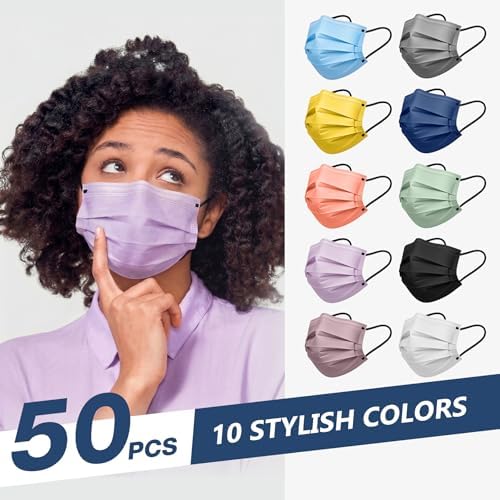 Disposable Face Masks for Adults, FSA Eligible HSA, 4 Ply 50 Pack