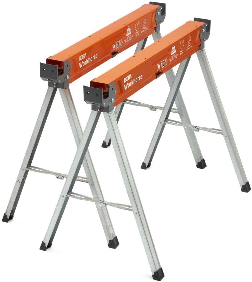 BORA Workhorse X Saw Horses 2 Pack Folding Heavy Duty Metal Sawhorse