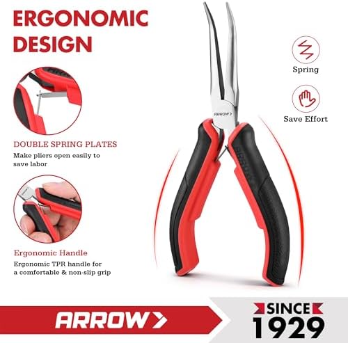 ARROW 2-Piece 6" Needle Nose Pliers Set, Mini Long & Bent Nose Pliers
