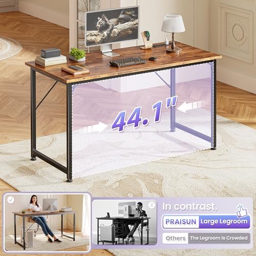 PRAISUN 47 X 20 Inch Computer Desk, Power Outlets, USB-C, Rustic Brown
