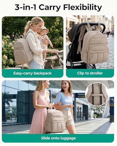 BAGSMART Baby Diaper Bag with Waterproof Pad, Camel