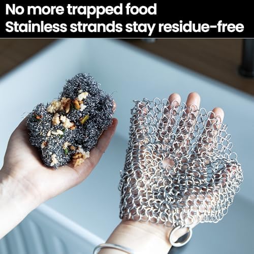 TOPULORS Cast Iron Chainmail Scrubber, 316L Stainless Steel Cleaner 8x6 in