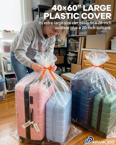 40x60 Inch Extra Large Clear Plastic Storage Bag for Luggage Cover, 8 Pack
