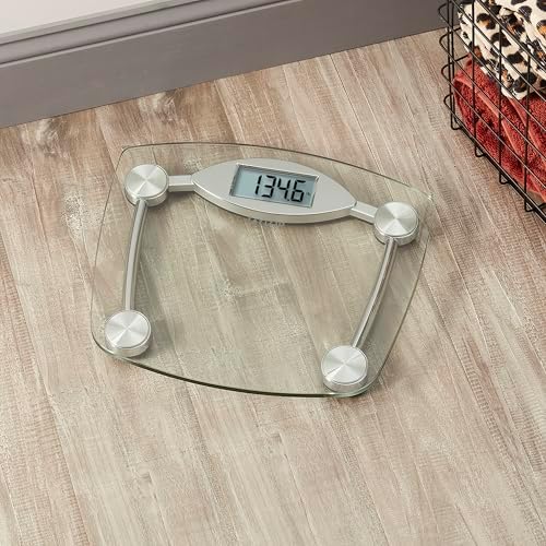 Taylor Digital Bathroom Scale, Body Weight Scale, Instant On and Off, 400 lb Capacity, Sturdy Clear Glass with Chrome-Finish Base