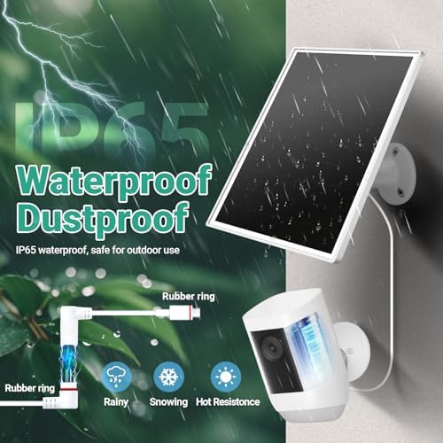 Solar Panel for Ring Camera, 6W Solar Charger with USB-C & Barrel Plug for Ring Stick Up Cam Plus/Pro & Spotlight Cam Battery Series, Waterproof, 9.8ft Cable, White