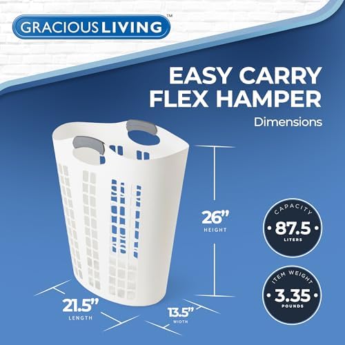 Gracious Living Laundry Basket, Easy Carry Flex Collapsible Hamper, 87.5L