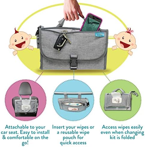 Kopi Baby Portable Diaper Changing Pad with Wipes Pocket, Classic Grey