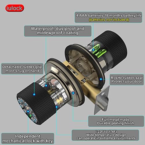 iulock Keypad & Key Smart Door Lock, 50 User Codes, Waterproof, Auto Lock - Matte Black