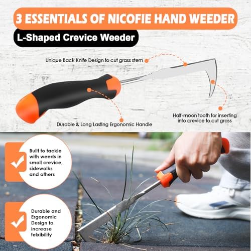 2026 Hand Weeder Tool, Rubber Handle Manual Weeder Puller Tool, Uprooting Weeding Tools, Crack Weeder Crevice, 4 Teeth Weeding Tool, Weeding Artifact Tool for Gardening(3 Pcs)